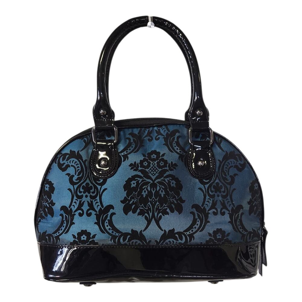 GG Rose Damask Madame Teal Blue Black Patent Leather Gothic Purse - Picture 4 of 8